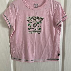 Vans Pink Short Sleeve Tee with Green Floral 'Off The Wall' Graphic